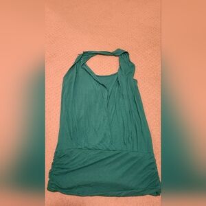 Long halter scoop neck top with built in tank